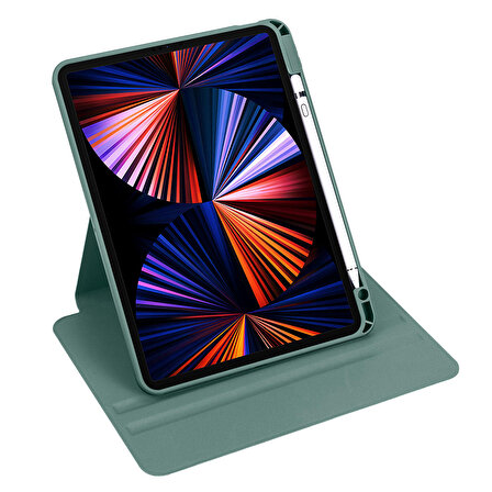 Apple iPad 10.2 2021 (9.Nesil) Kılıf Termik Kalem Bölmeli Dönebilen Standlı Kılıf