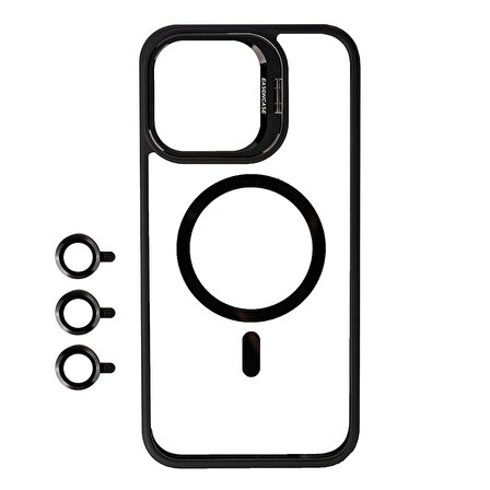 iPhone 15 Pro Max Kılıf Magsafe Wireless Şarj Özellikli Standlı Magsafe Klon Lensli Kılıf