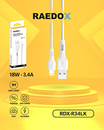 Raedox Usb To Lightning 18W 3.4A Hızlı Kablo