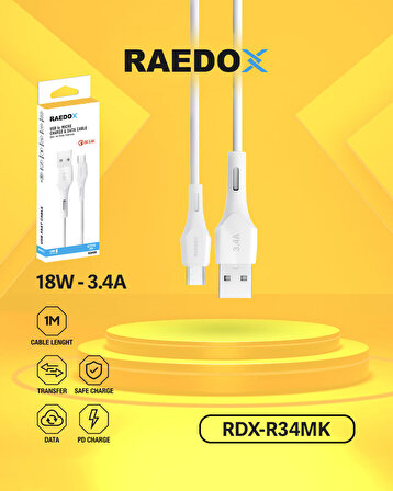 Raedox Usb To Micro 18W 3.4A Hızlı Kablo