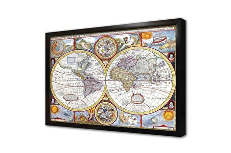 Eski Dünya Haritası Çerçeveli Cam Tablo
