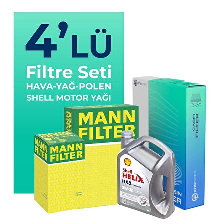 MANN Fiat Linea 1.4 Benzin 77 HP Shell Motor Yağlı Bakım Seti (2009-2017) 4 Lü
