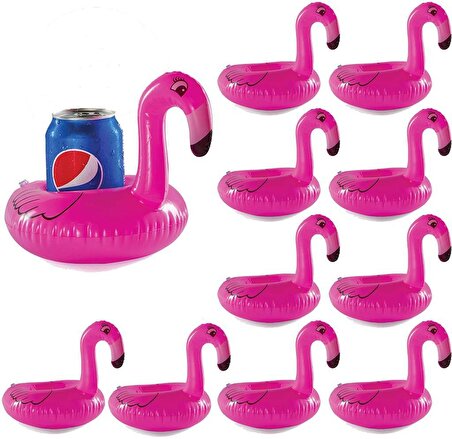 10 lu Set Pembe Flamingo Şişme Bardak Simidi İçecek Tutacağı