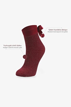 Bolero Kadın Kurdelalı Simli Soket Çorap Bordo
