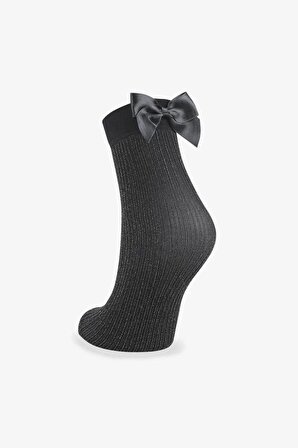 Kurdelalı Kadın Siyah Simli Soket Çorap