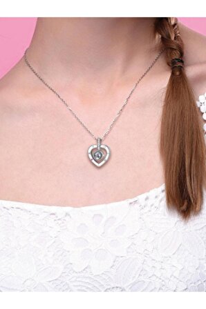 MİSS MÜCEVHERAT 925 Ayar Gümüş Kalp Model 100 Dilde Seni Seviyorum Kolyesi