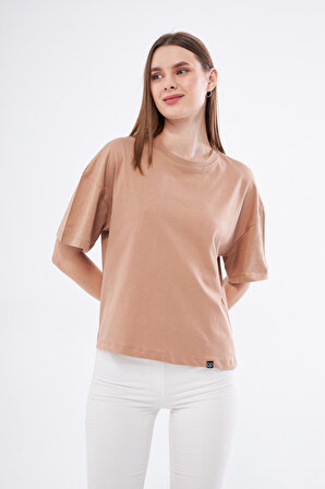 Kadın Basic Crop Oversize Fit Tişört