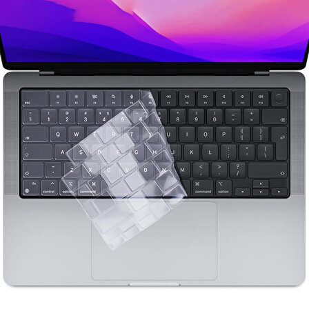 NovStrap Apple Macbook Pro 2021 14 inç M1 A2442 Uyumlu Türkçe Q Klavye Şeffaf Klavye Koruyucu Kılıf