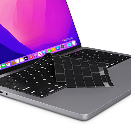 NovStrap Apple Macbook Pro 2021 16 inç M1 A2485 Uyumlu Türkçe Q Klavye Siyah Klavye Koruyucu Kılıf