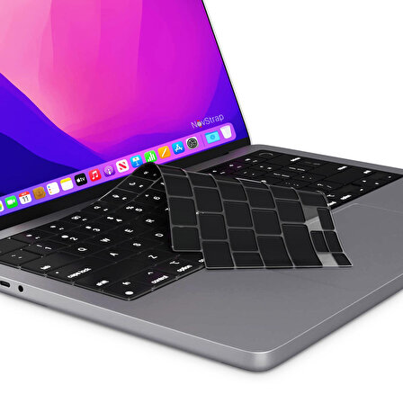 NovStrap Apple Macbook Pro 2021 14 inç M1 A2442 Uyumlu Türkçe Q Klavye Siyah Klavye Koruyucu Kılıf