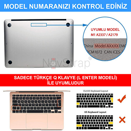 Macbook Air 2018-2020 13 inch A2179 ile Uyumlu Türkçe Q Klavye Slim Siyah Klavye Koruyucu Kılıf
