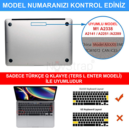 Apple MacBook Pro 13 inç M1 Çip A2338 Uyumlu Alt Üst Parlak Kılıf + Siyah Klavye Kılıfı + Film