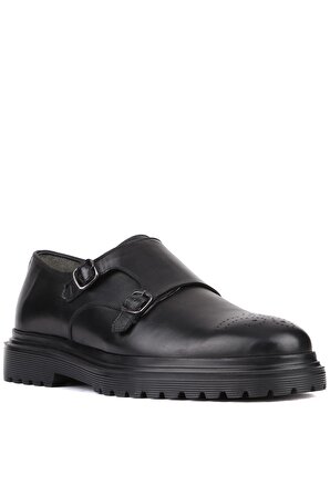 Shoetyle - Siyah Deri Tokalı Erkek Klasik Ayakkabı 250-2379 