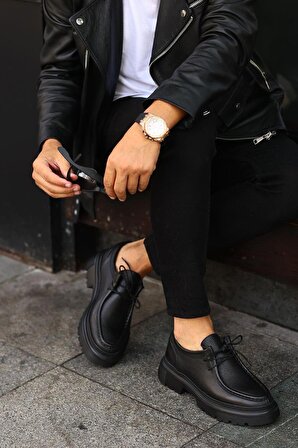 Shoetyle - Siyah Deri Bağcıklı Erkek Günlük Ayakkabı 101-9009