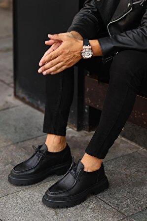 Shoetyle - Siyah Deri Bağcıklı Erkek Günlük Ayakkabı 101-9009