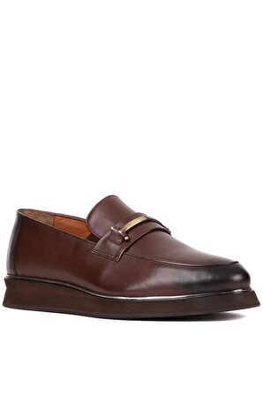 Shoetyle - Kahverengi Deri Bağcıksız Erkek Günlük Ayakkabı 250-3017