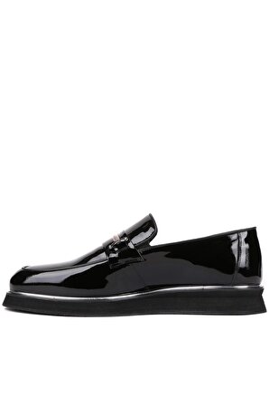 Shoetyle - Siyah Rugan Deri Bağcıksız Erkek Günlük Ayakkabı 250-3017