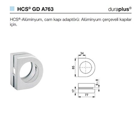 Hoppe  Alüminyum Çerçeveli Cam Kapılar İçin Profil Kapı Adaptörü HCS GD A764