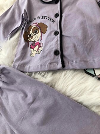 Köpek Baskılı Uzun Kol Kız Pijama Takımı 1081