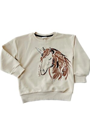 Pullu Unicorn Nakışlı Sweatshirt 9084