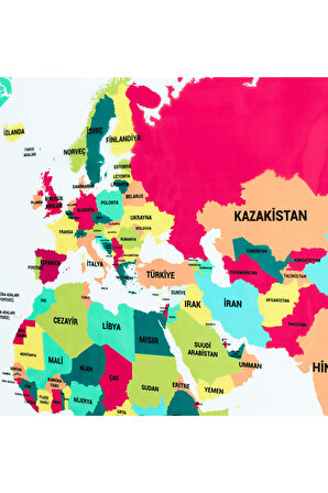 Şeffaf Renkli Dünya Haritası - Yapışkansız Tutunan, Elektrostatik Özellikli Akıllı Kağıt (Türkçe)