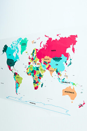 Şeffaf Renkli Dünya Haritası - Yapışkansız Tutunan, Elektrostatik Özellikli Akıllı Kağıt (Türkçe)