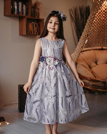 Kız Çocuk Taçlı Vintage Abiye Elbise 8 yaş