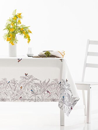 Bahar Temalı Beyaz Üzerine Baskılı 145x250 cm Masa Örtüsü