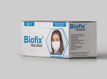 Biofix 3 Katmanlı Tek Kullanımlık Medikal Cerrahi Maske 50'li x 2 Kutu 100 Adet