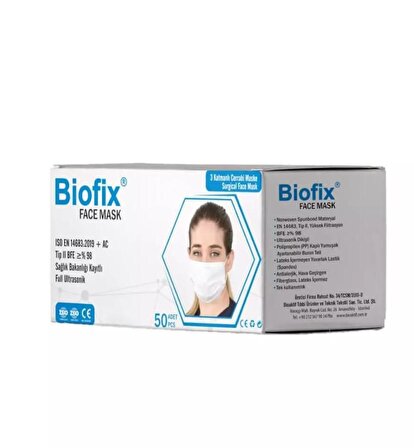 Biofix 3 Katmanlı Tek Kullanımlık Medikal Cerrahi Maske 50'li x 2 Kutu 100 Adet
