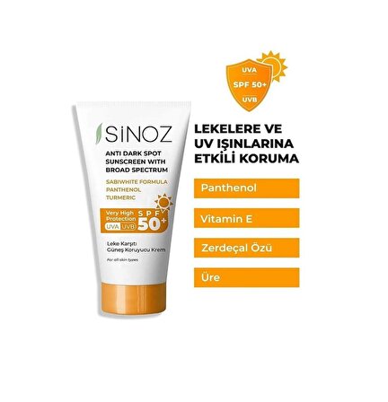 Sinoz Leke Karşıtı Güneş Koruyucu Krem SPF50+ 50 ML