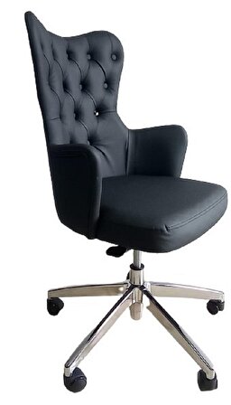 Çalışma Sandalyesi Kapitone Desenli Krom Ayaklı Siyah Renk