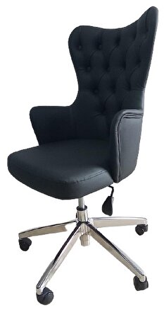 Çalışma Sandalyesi Kapitone Desenli Krom Ayaklı Siyah Renk