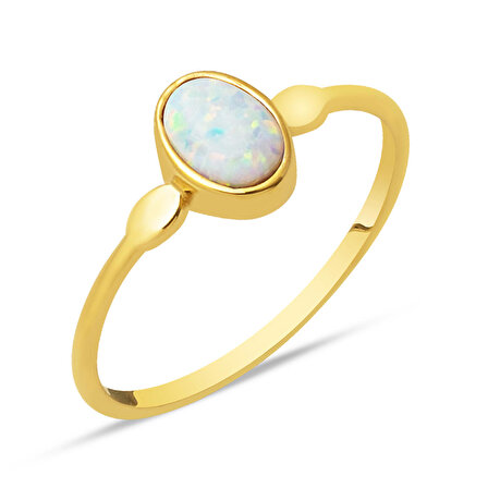 14 Ayar Beyaz Opal Taşlı Trend Altın Yüzük