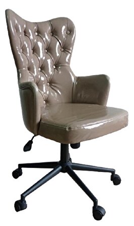 Makam Sandalyesi Kapitone Desenli Bej Renk Siyah Metal Ayaklı Bej Renkli