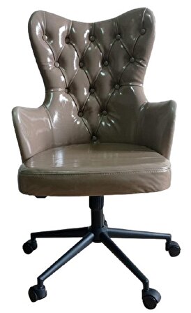 Makam Sandalyesi Kapitone Desenli Bej Renk Siyah Metal Ayaklı Bej Renkli