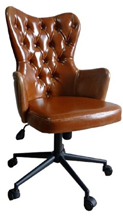Makam Sandalyesi Kapitone Desenli Siyah Metal Ayaklı Taba Renk