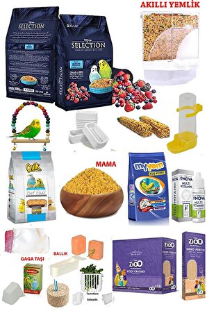 Myyem Selection 10 Çeşit Gerçek Meyve Muhabbet Kuşu 1 Kg Yem Ve Ihtiyaç Seti 18 Parça