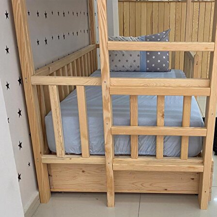 Markaawm Montessori Yatak Merdivenli Ahşap Ranza Çekmeceli