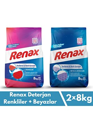 Renax Toz Çamaşır Deterjanı 8 Kg - 2 Li Paket (Renkliler + Beyazlar)