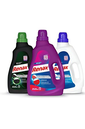 Renax Sıvı Çamaşır Deterjanı 2520 ml - 3 Lü Paket (Renkliler + Beyazlar + Siyahlar)