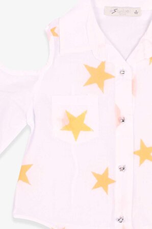 Escabel Kız Çocuk Gömlek Turuncu Yıldız Desenli 10-16 Yaş, Beyaz