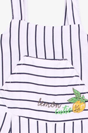 Escabel Kız Çocuk Tulum Limon Nakşlı Çizgili Desenli 1-4 Yaş, Ekru