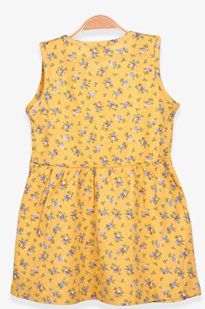 Macawı Kız Çocuk Elbise Çicek Desenli 3-7 Yaş, Sarı