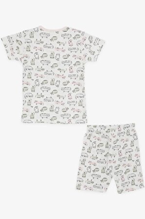 Breeze Kız Bebek Pijama Takımı Renkli Kedicik Desenli 9 Ay-3 Yaş, Beyaz