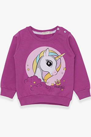 Breeze Kız Çocuk Sweatshirt Baskılı Unicorn 1.5-5 Yaş, Eflatun