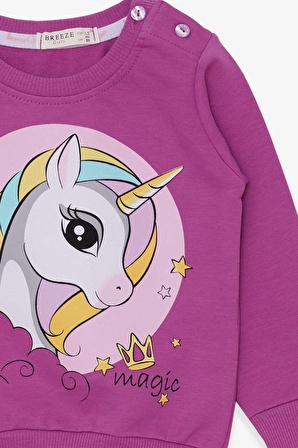 Breeze Kız Çocuk Sweatshirt Baskılı Unicorn 1.5-5 Yaş, Eflatun