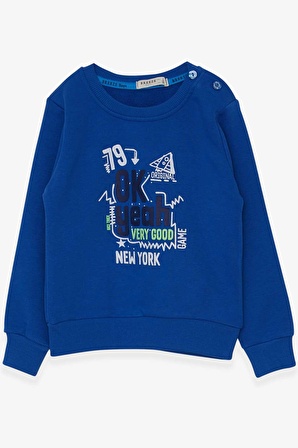 Breeze Erkek Çocuk Sweatshirt Yazı Baskılı 2-6 Yaş, Saks Mavisi