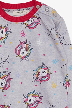 Breeze Kız Çocuk Sweatshirt Unicorn Desenli 1.5-5 Yaş, Açık Gri Melanj