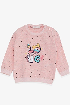 Breeze Kız Bebek Sweatshirt Unicorn Baskılı 4 Ay-1.5 Yaş, Somon Melanj